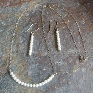 Pearl necklace and earring set in sterling silver